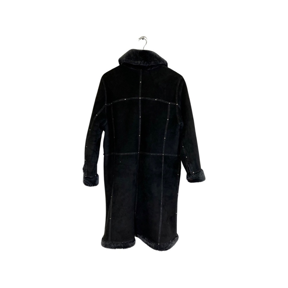 Vintage Zuki black shearling overcoat size large - Picture 2 of 5